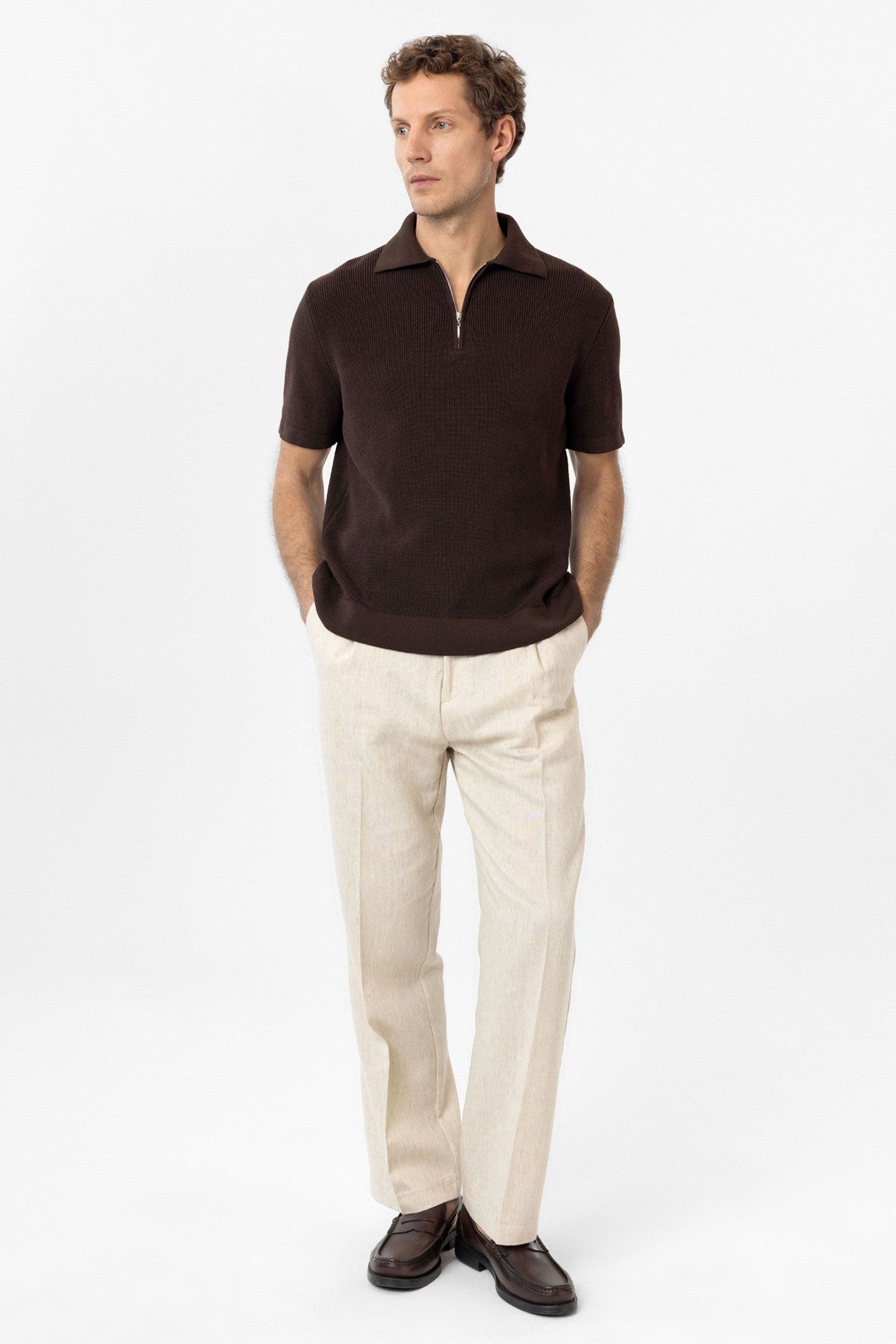Antioch Zippered Knit Men's Polo-Neck Sweater T-Shirt