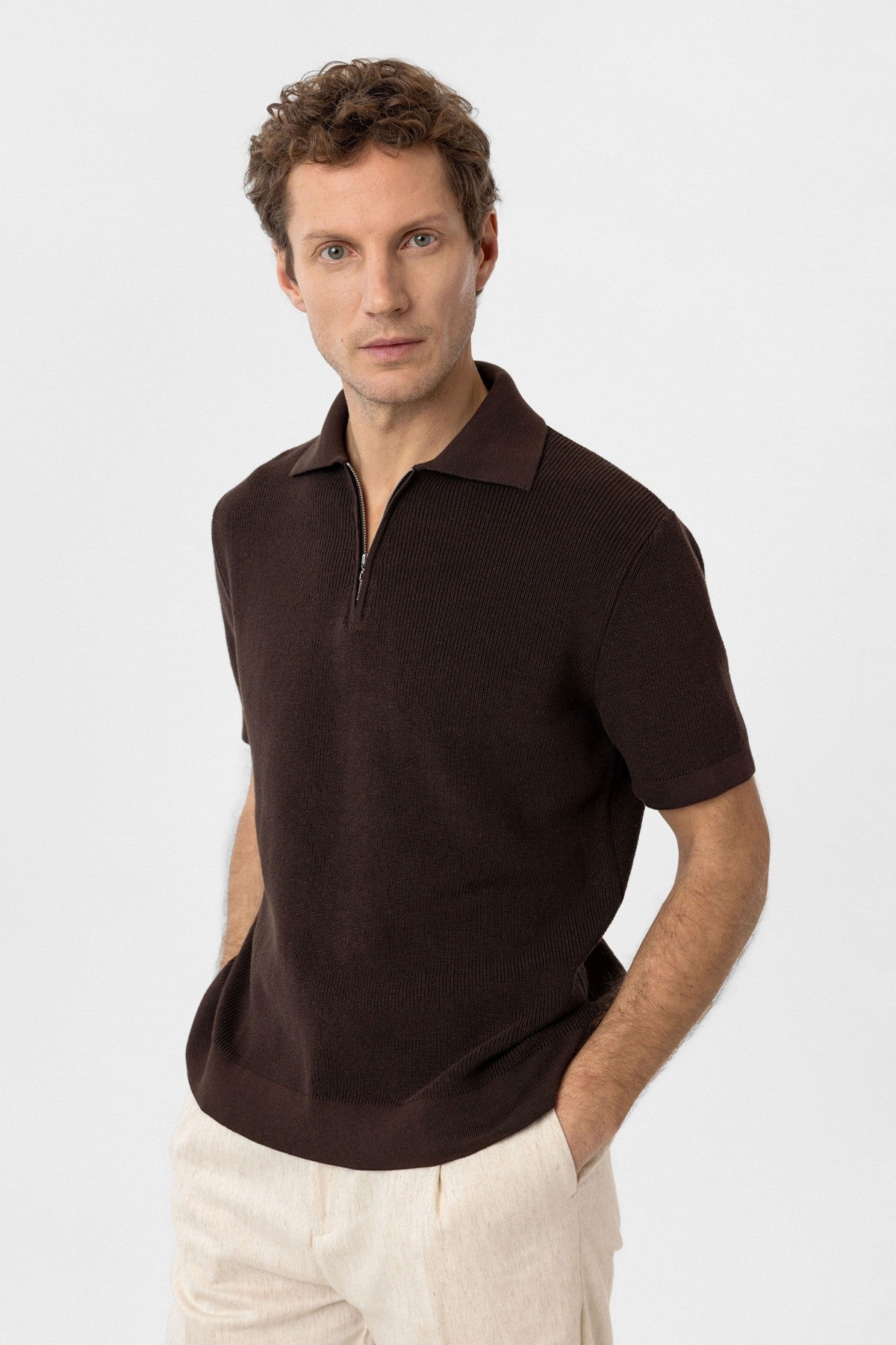 Antioch Zippered Knit Men's Polo-Neck Sweater T-Shirt