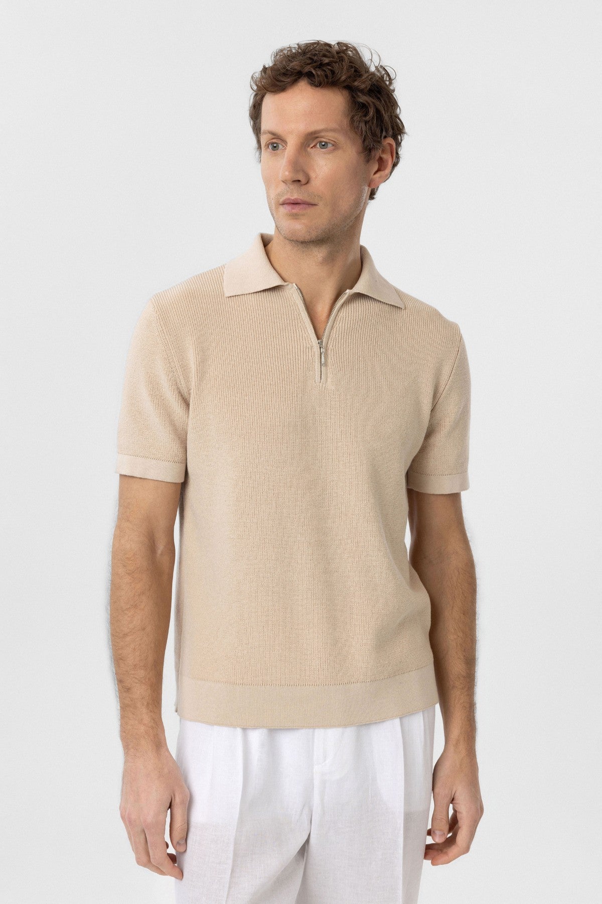 Antioch Zippered Knit Men's Polo-Neck Sweater T-Shirt