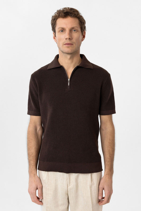 Antioch Zippered Knit Men's Polo-Neck Sweater T-Shirt