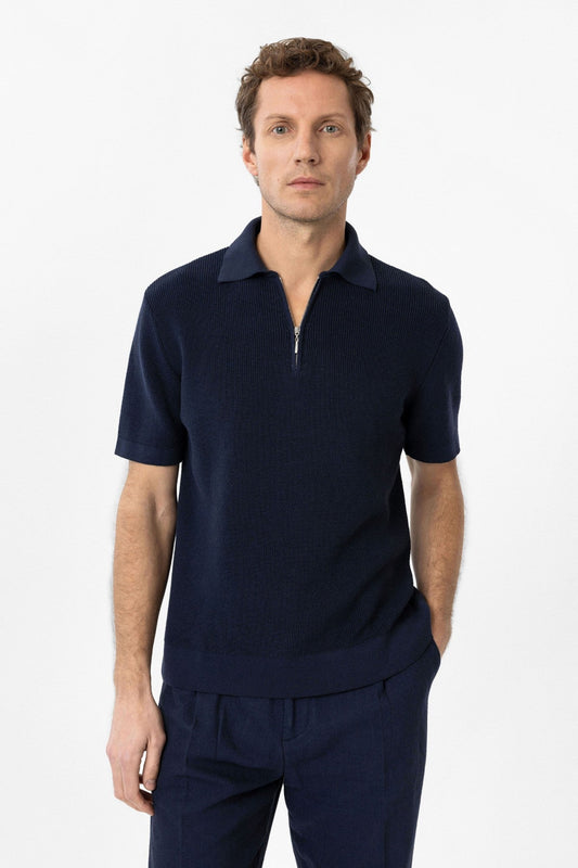Antioch Zippered Knit Men's Polo-Neck Sweater T-Shirt