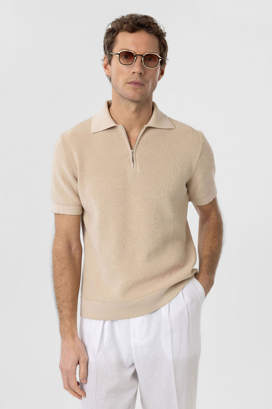 Antioch Zippered Knit Men's Polo-Neck Sweater T-Shirt