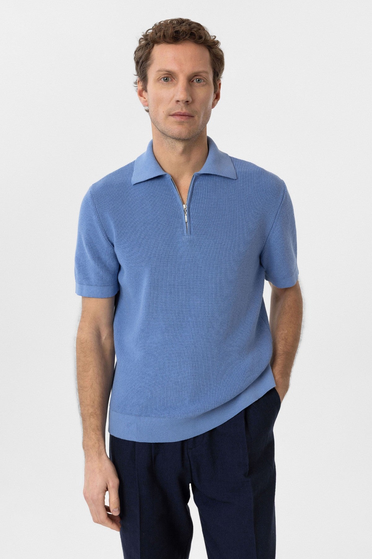 Antioch Zippered Knit Men's Polo-Neck Sweater T-Shirt