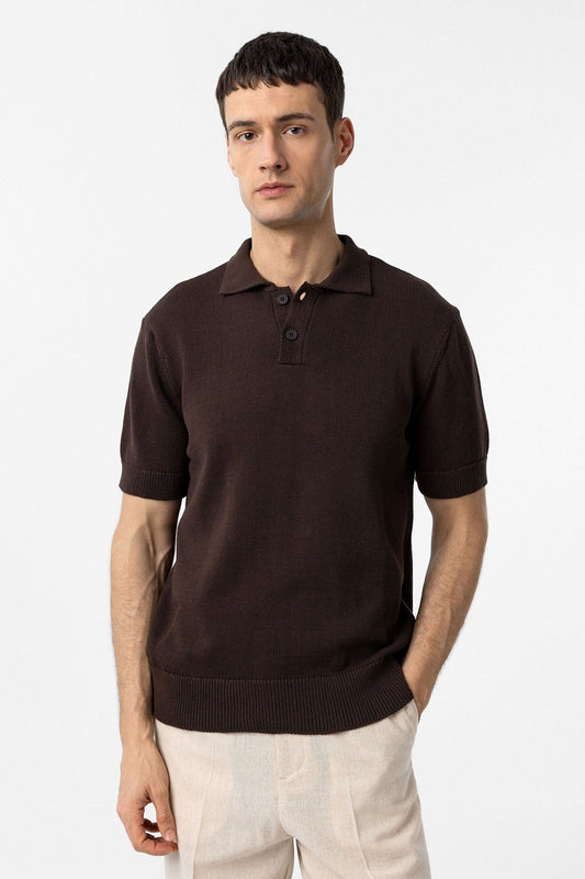 100% Cotton Polo-Neck Knit T-Shirt