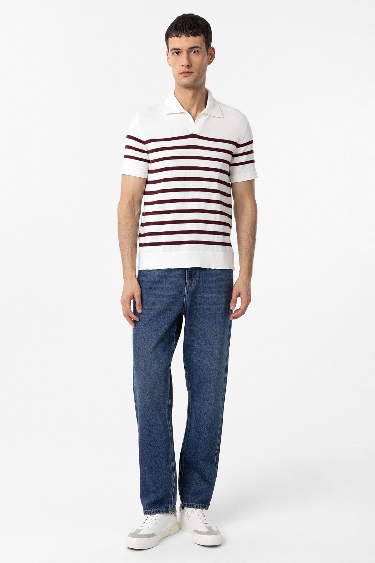 Antioch Polo-Neck Striped Men's Knit T-Shirt