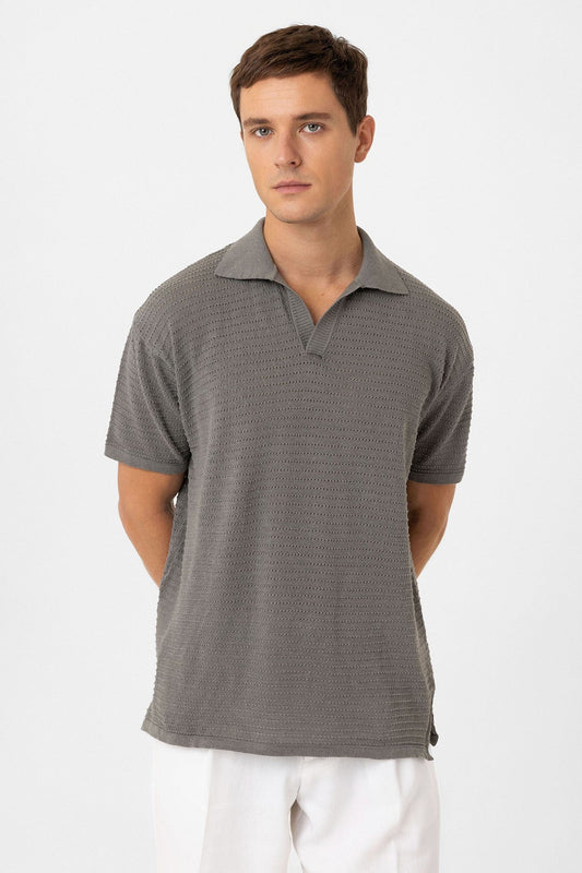 Antioch Polo-Neck Textured Men's Knit T-Shirt