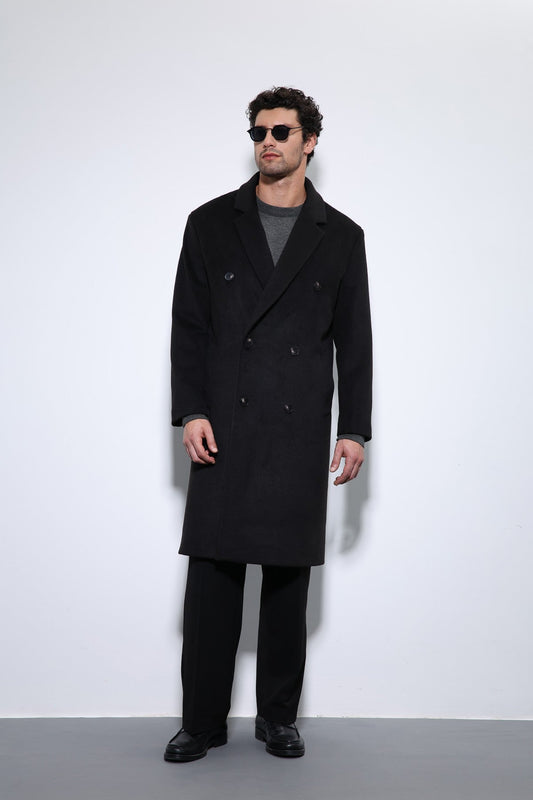 Men's Double-Breasted Coat with Wool Blend