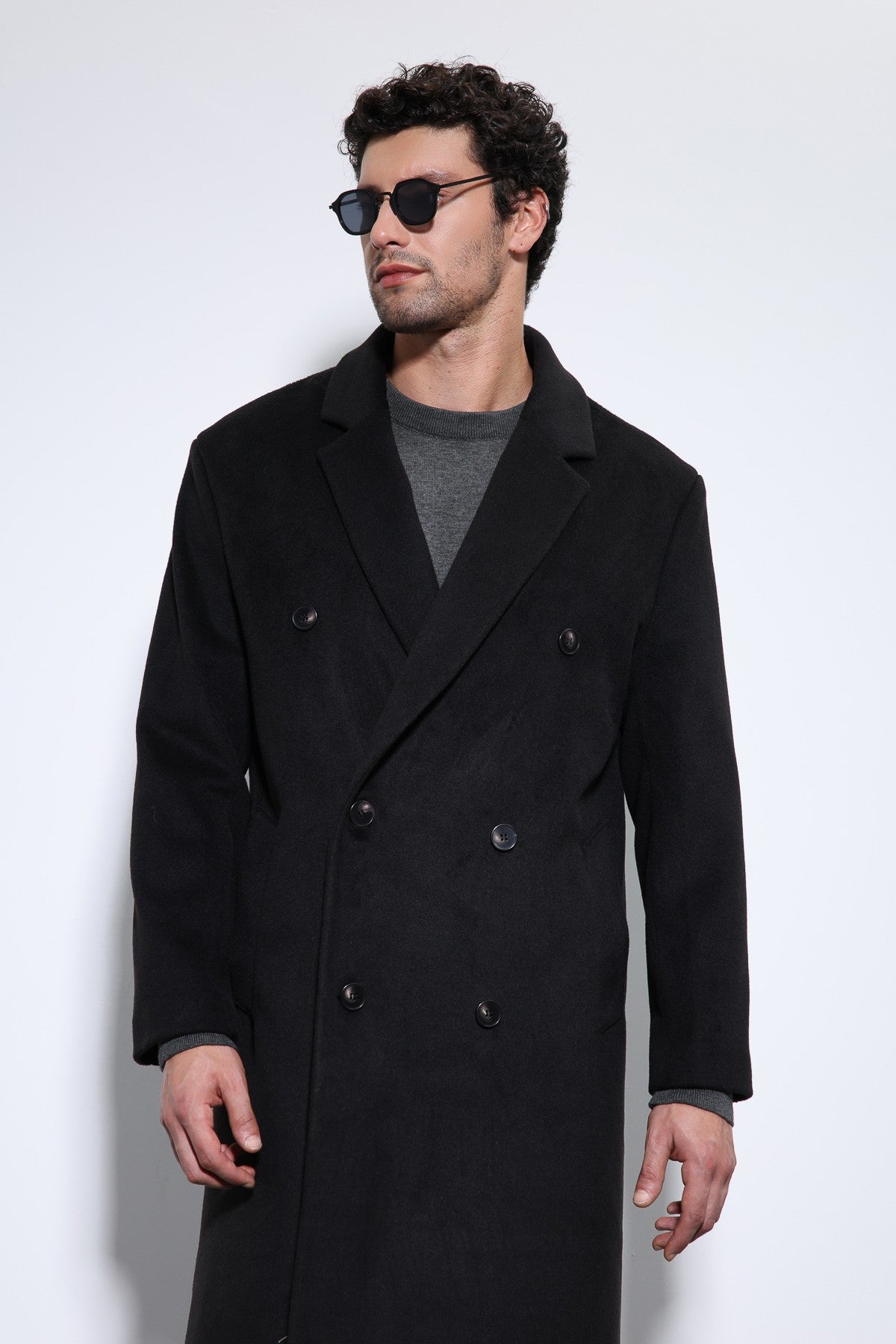 Men's Double-Breasted Coat with Wool Blend