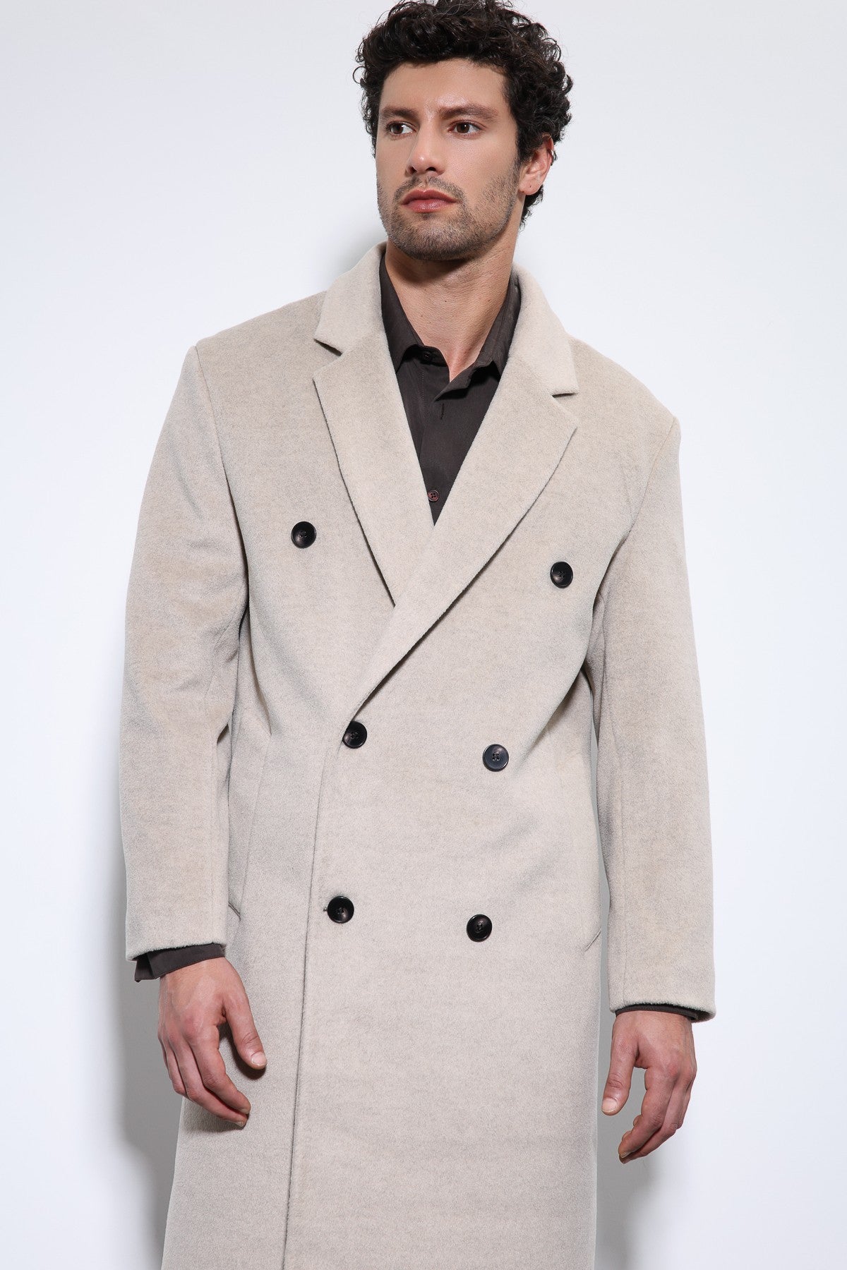 Men's Double-Breasted Coat with Wool Blend