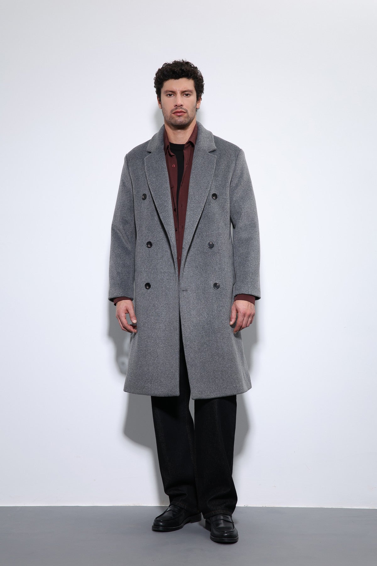Men's Double-Breasted Coat with Wool Blend