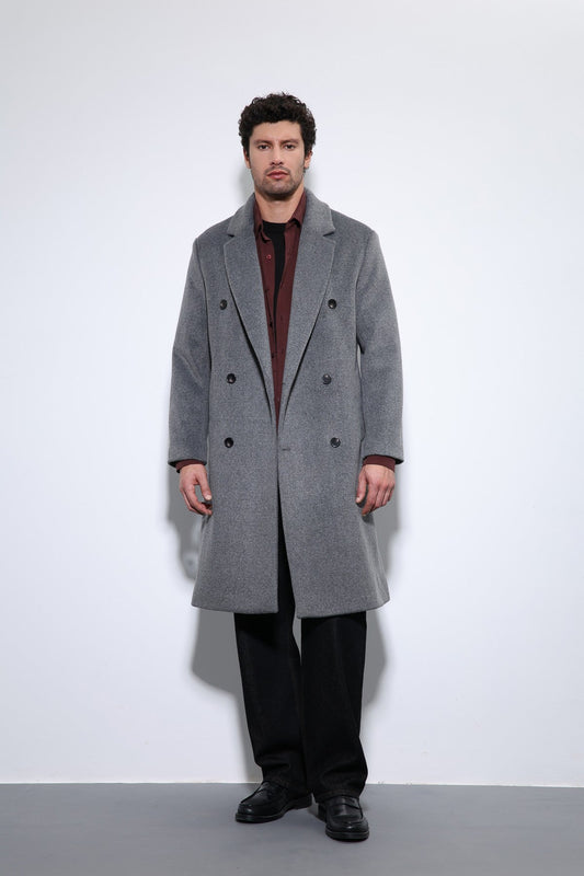 Men's Double-Breasted Coat with Wool Blend