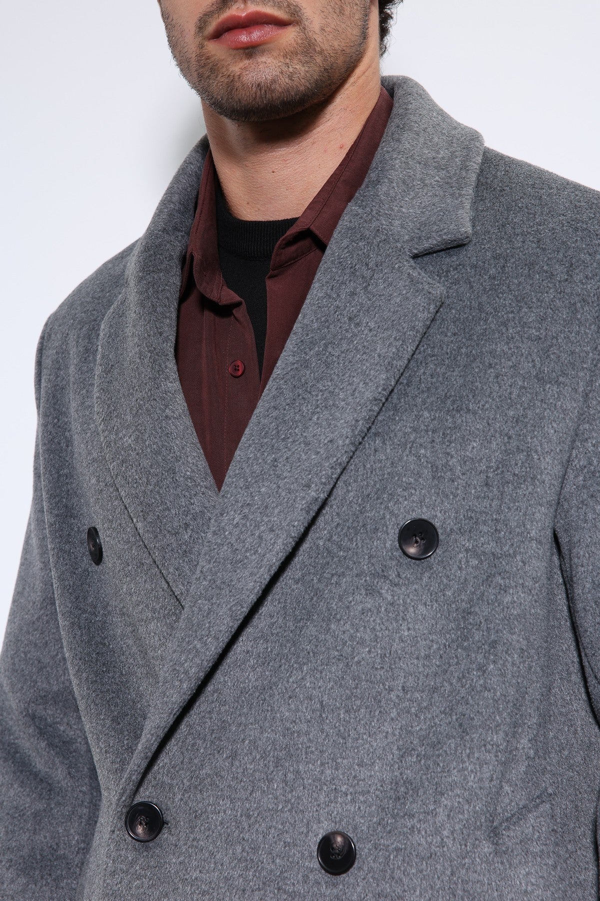 Men's Double-Breasted Coat with Wool Blend