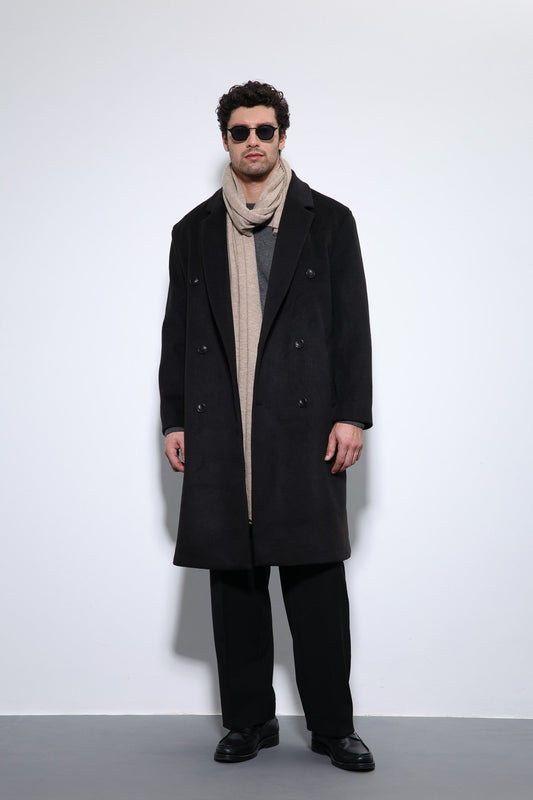 Men's Double-Breasted Coat with Wool Blend