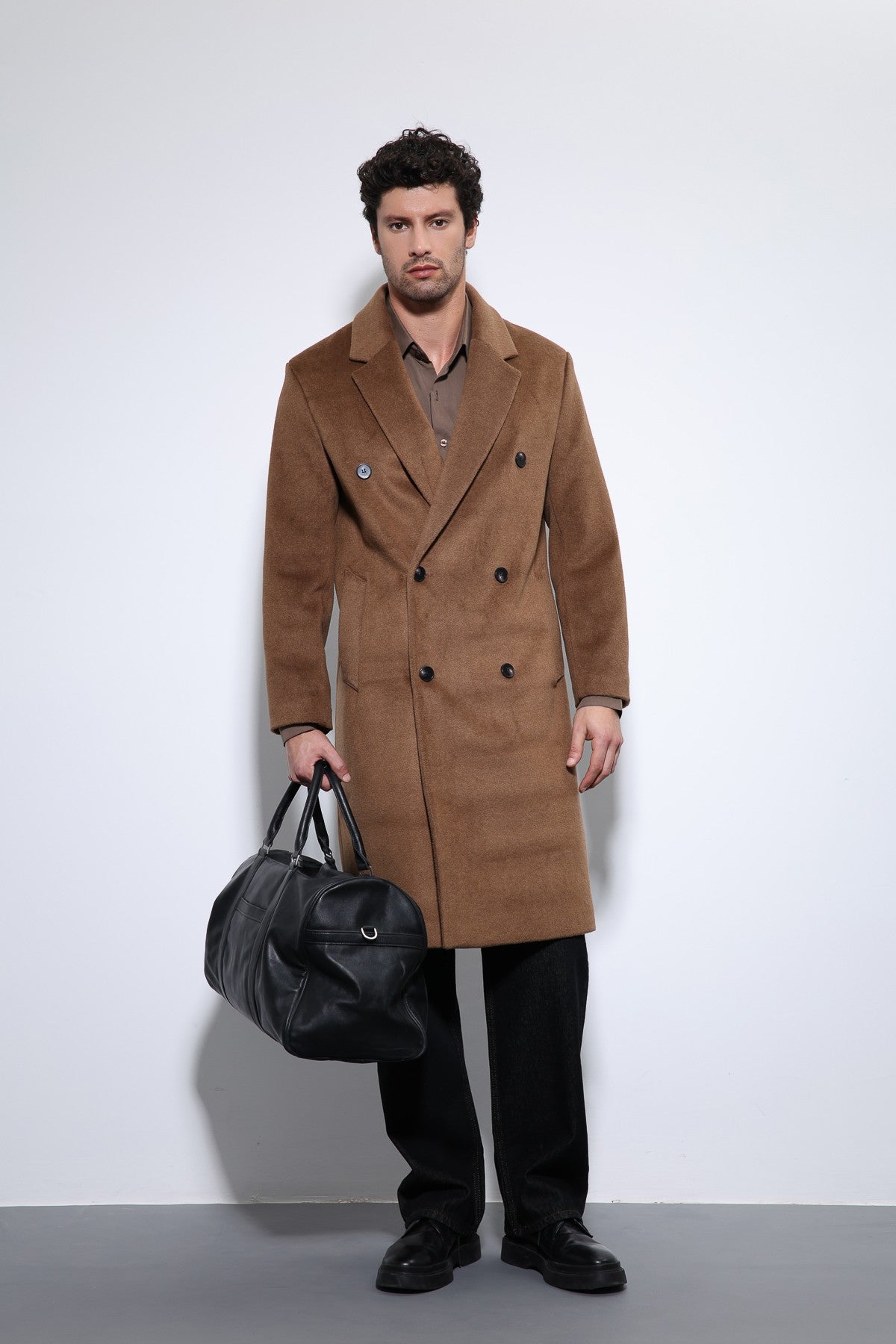Men's Double-Breasted Coat with Wool Blend