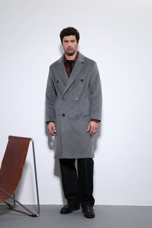 Men's Double-Breasted Coat with Wool Blend