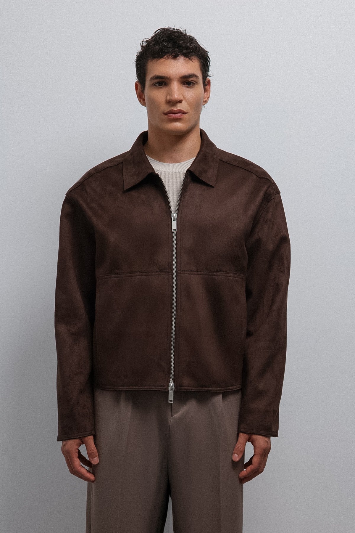 Antioch Zipper-Front Faux Suede Men's Jacket