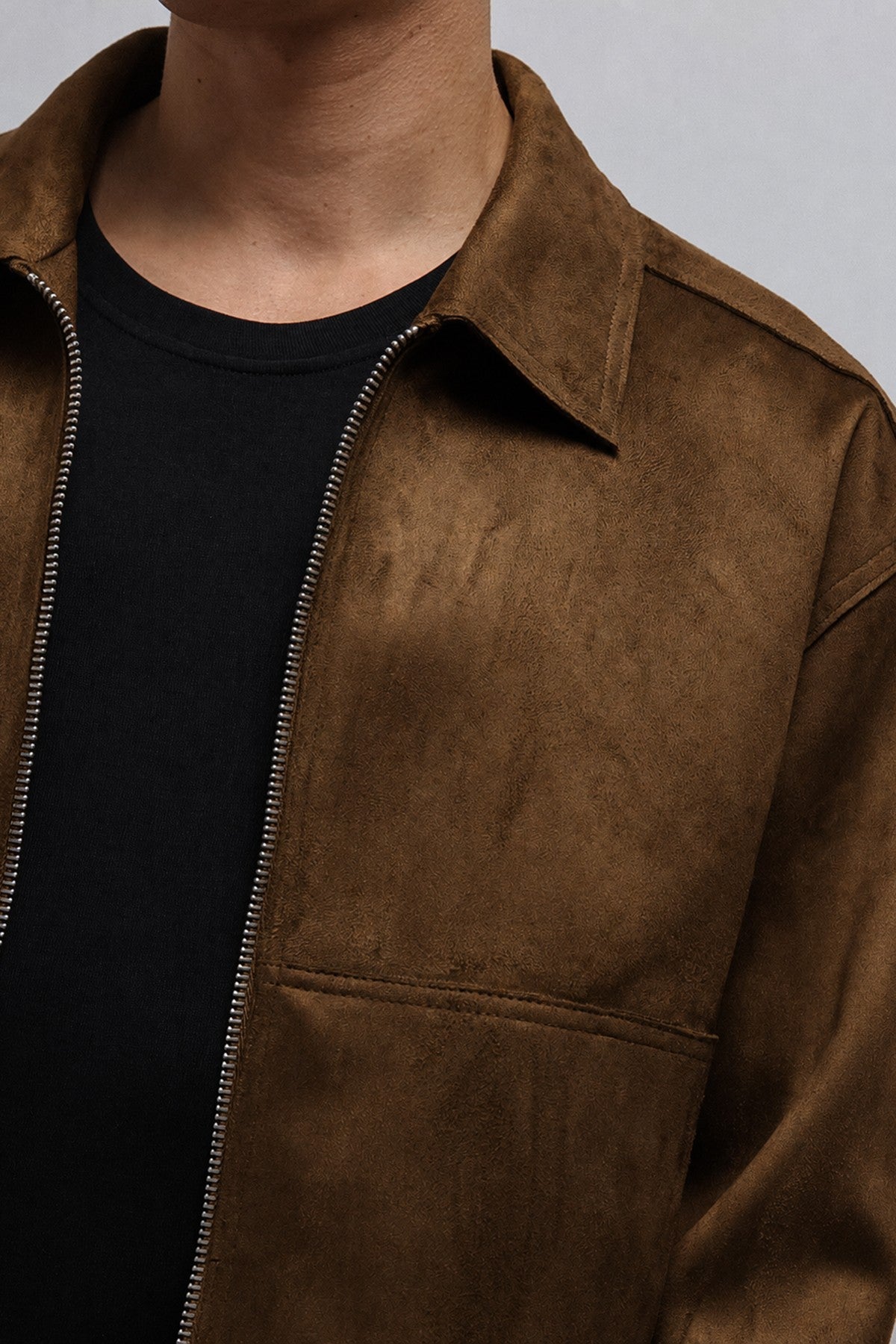 Men's Faux Suede Jacket with Zipper