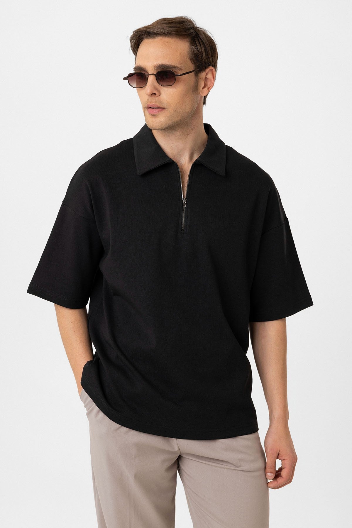 Antioch Oversized Polo-Neck Zipper Men's T-Shirt