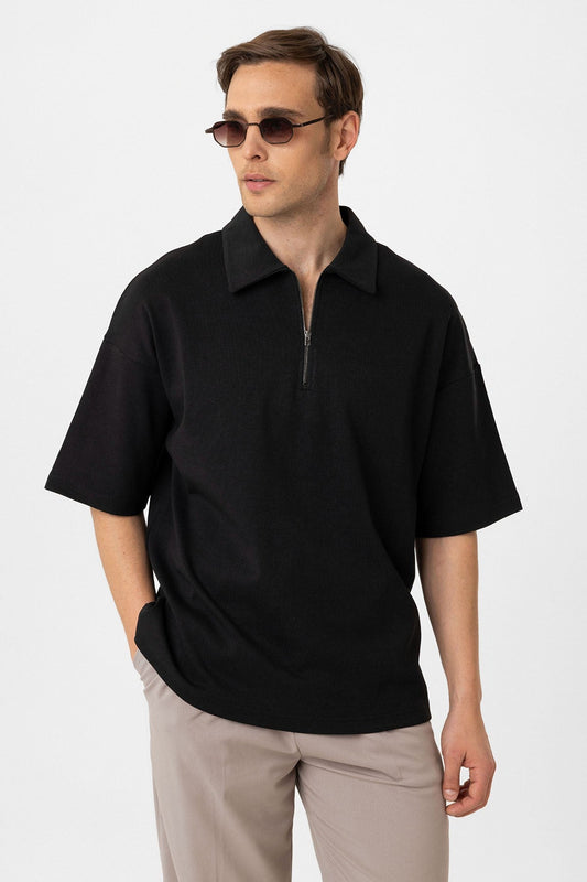 Antioch Oversized Polo-Neck Zipper Men's T-Shirt