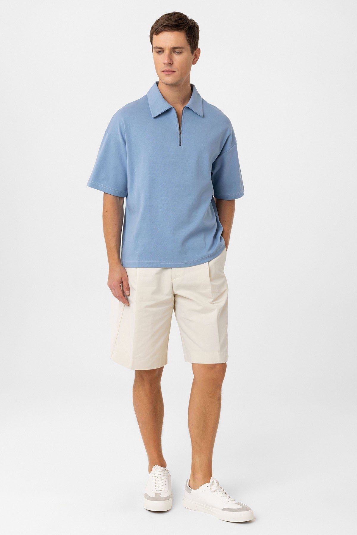 Antioch Oversized Polo-Neck Zipper Men's T-Shirt