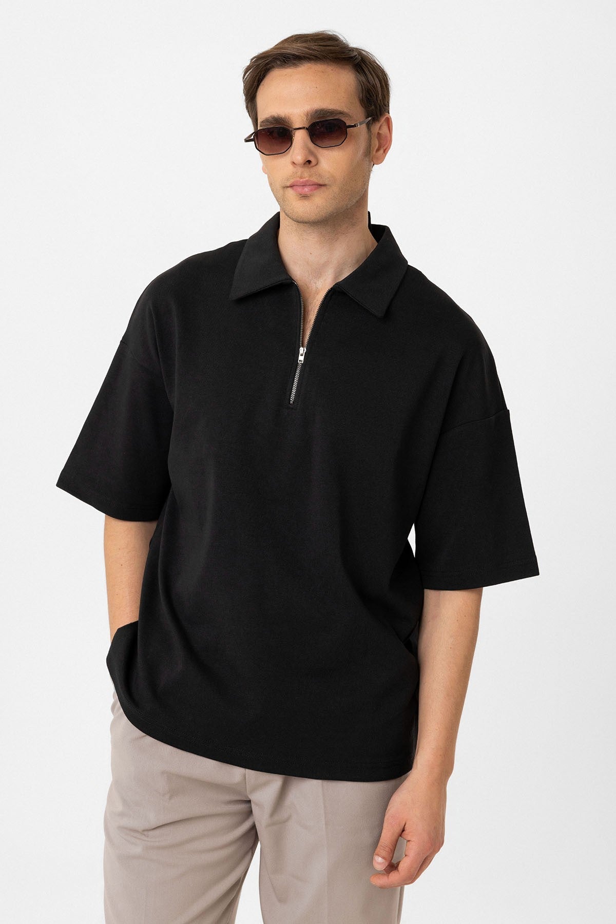 Antioch Oversized Polo-Neck Zipper Men's T-Shirt