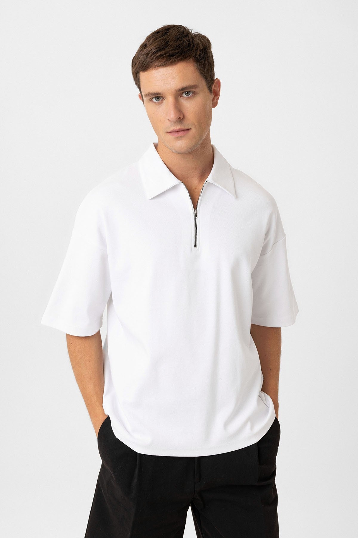 Antioch Oversized Polo-Neck Zipper Men's T-Shirt