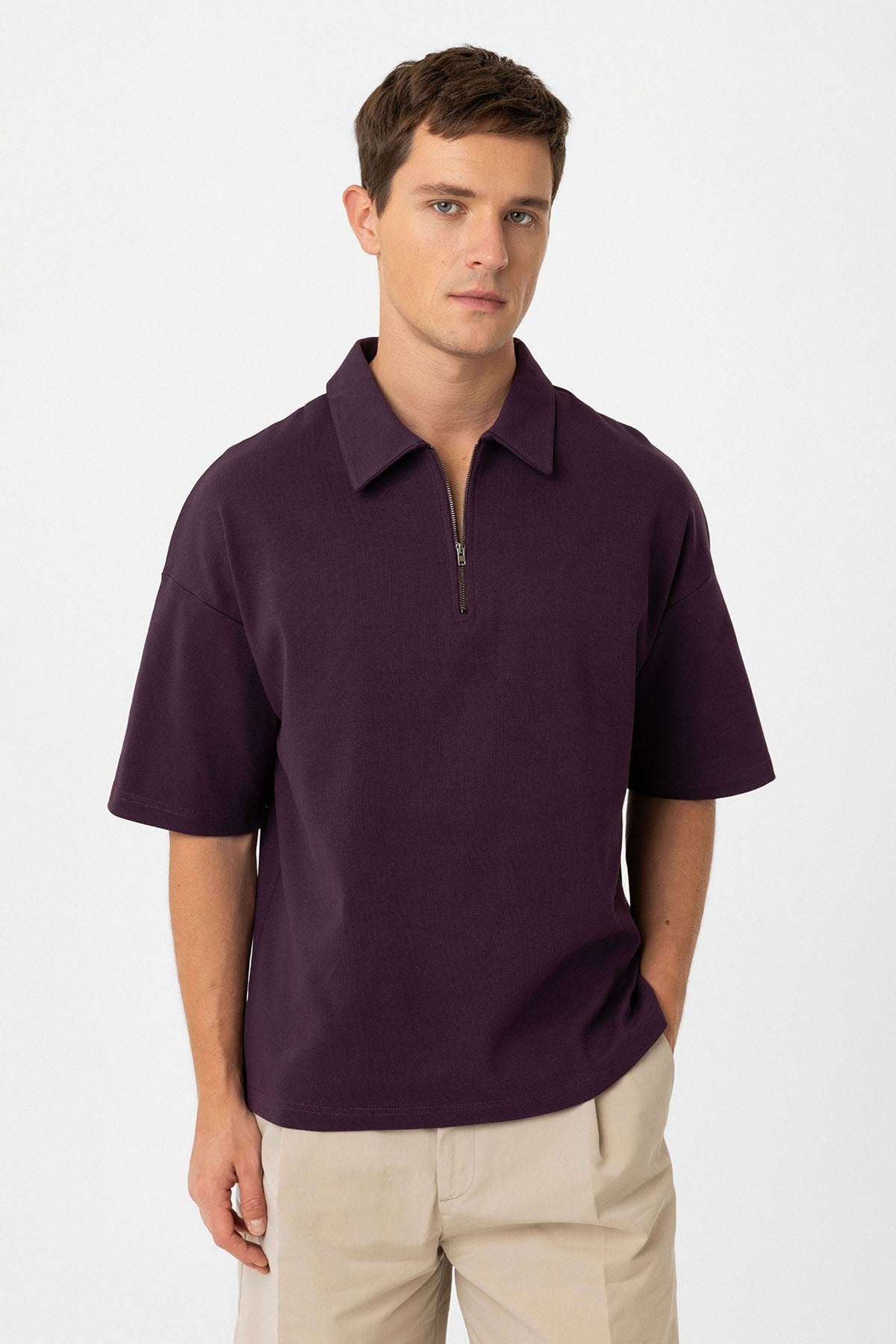 Antioch Oversized Polo-Neck Zipper Men's T-Shirt