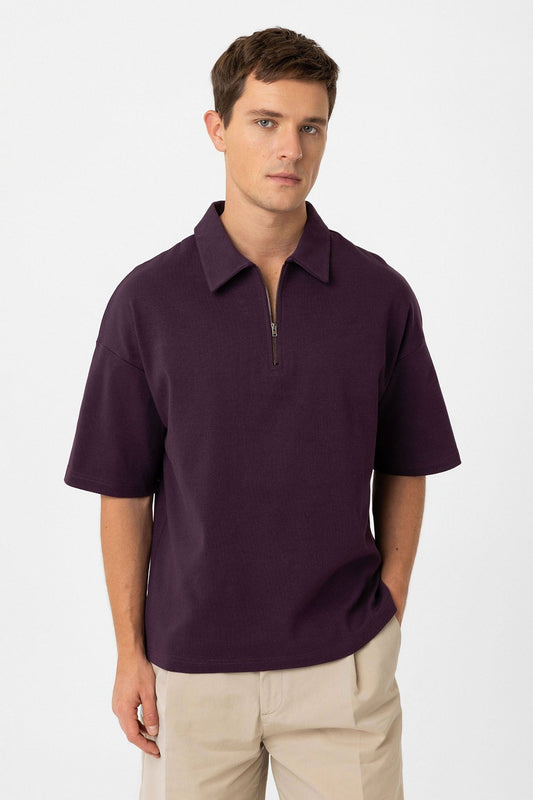 Antioch Oversized Polo-Neck Zipper Men's T-Shirt