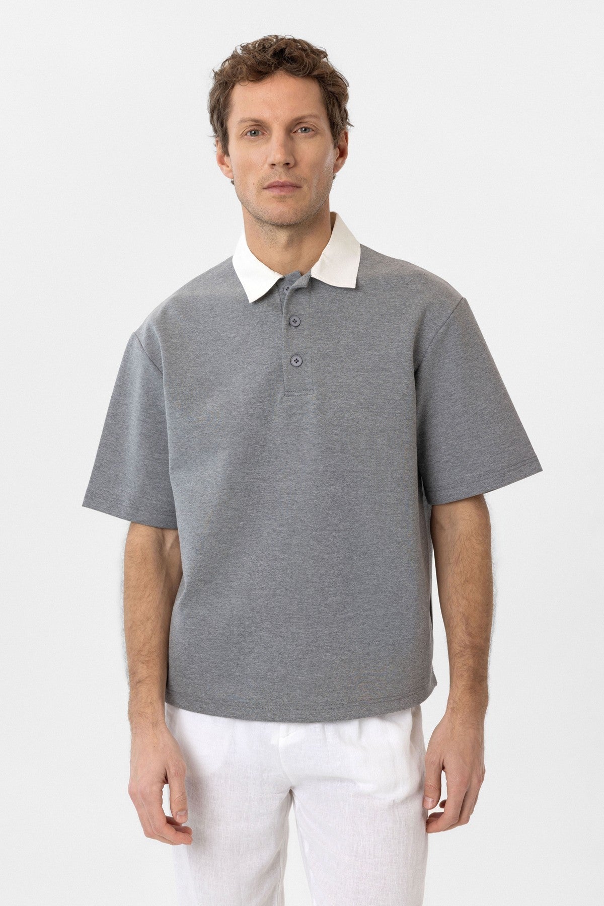 Men's T-Shirt with Contrast Collar and Interlock Weave