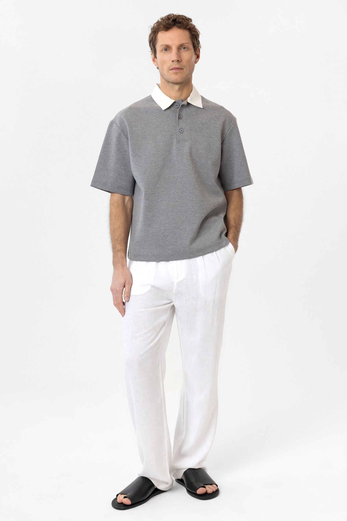 Men's T-Shirt with Contrast Collar and Interlock Weave