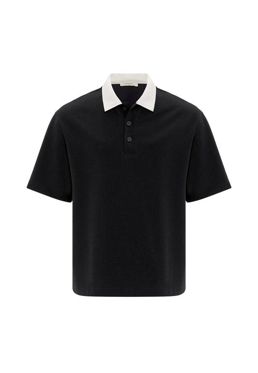 Men's T-Shirt with Contrast Collar and Interlock Weave