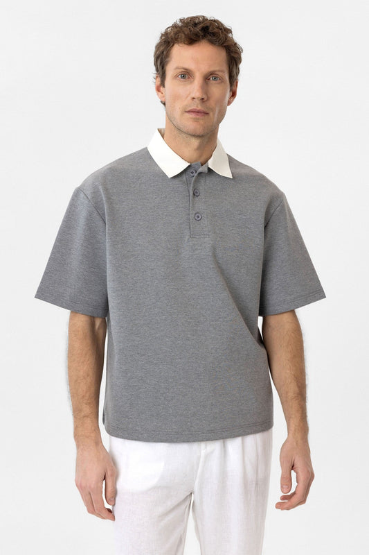 Men's T-Shirt with Contrast Collar and Interlock Weave
