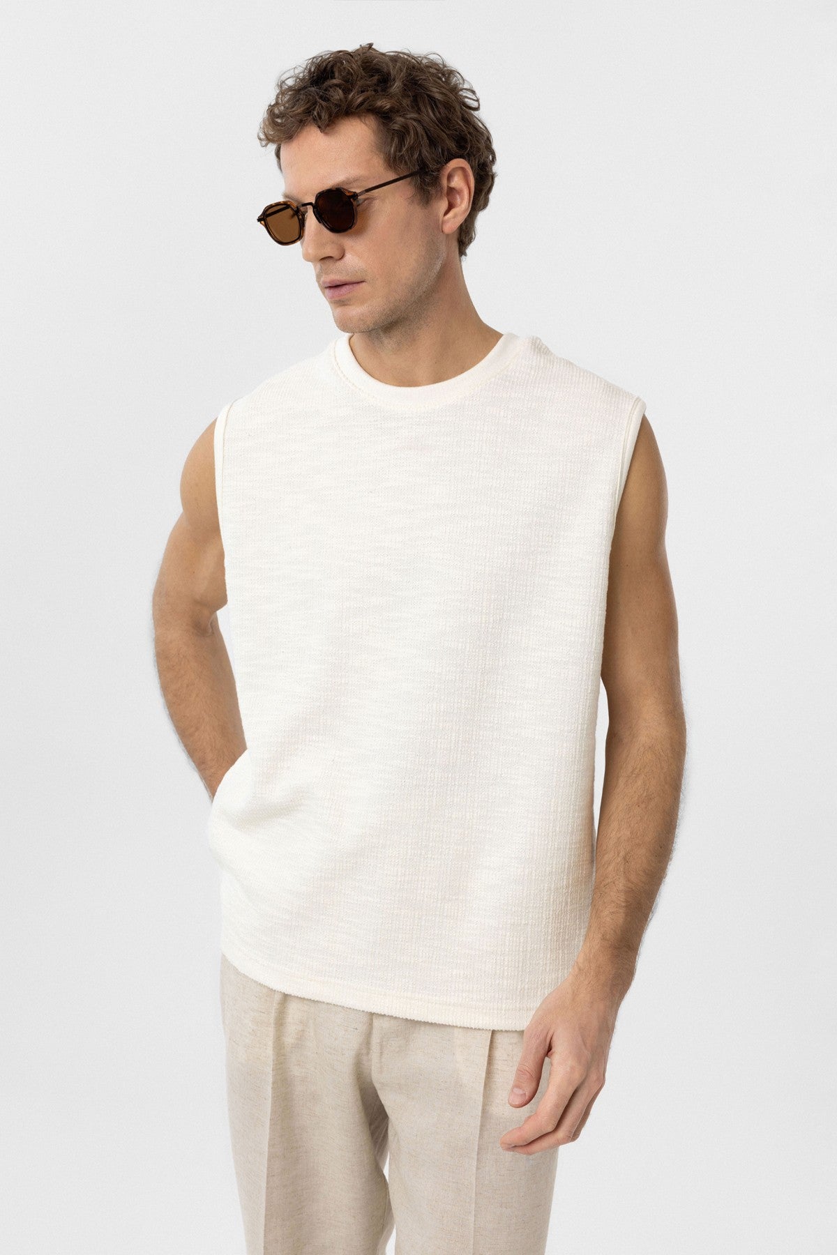 Antioch Regular Fit Textured Men's Sleeveless T-Shirt