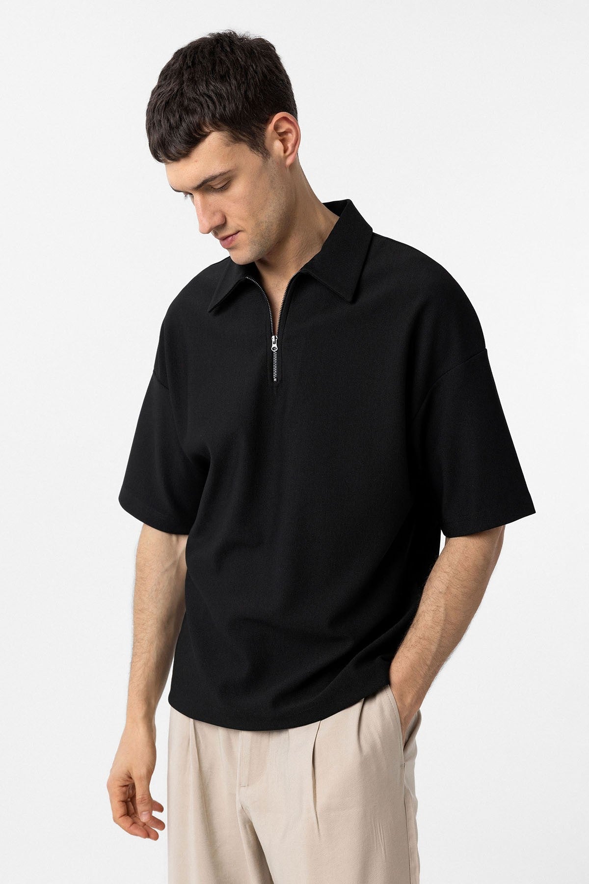 Antioch Relax Fit Men's Polo-Neck T-Shirt with Zipper