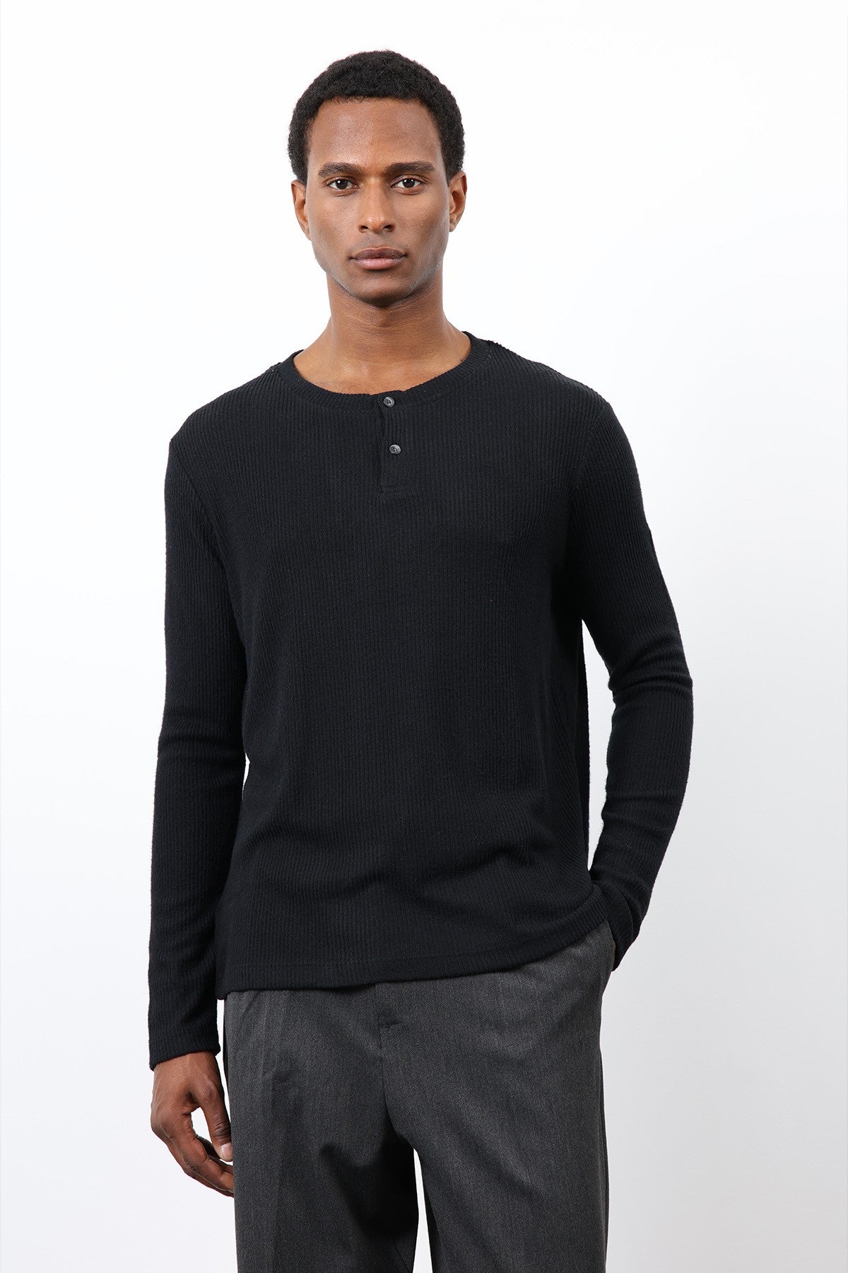 Antioch Ribbed-Collar Button-Down T-Shirt