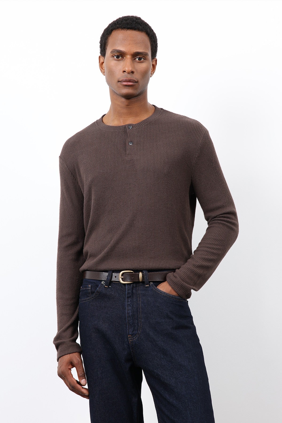 Antioch Ribbed-Collar Button-Down T-Shirt