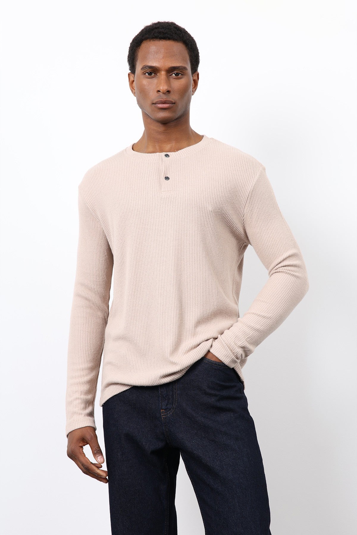Antioch Ribbed-Collar Button-Down T-Shirt