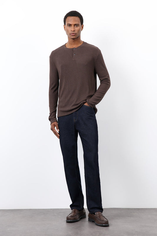 Antioch Ribbed-Collar Button-Down T-Shirt