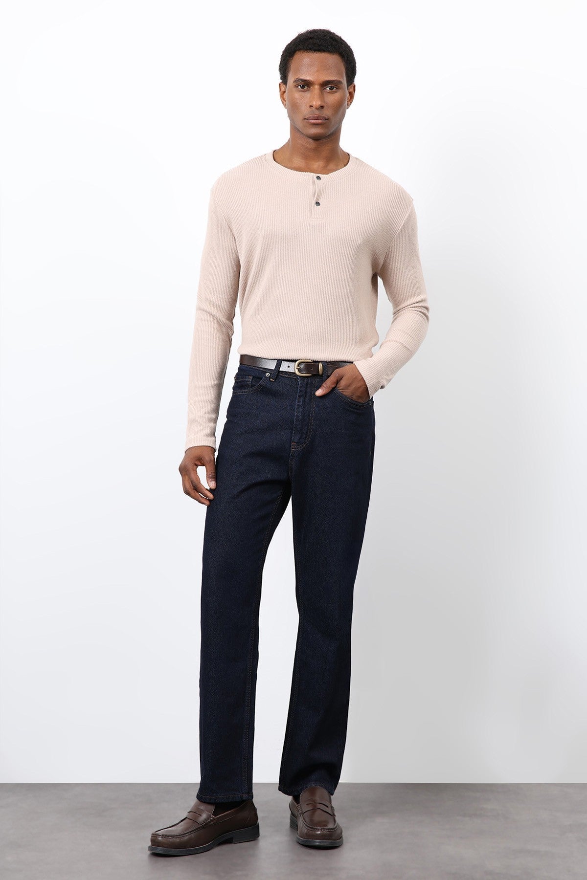 Antioch Ribbed-Collar Button-Down T-Shirt