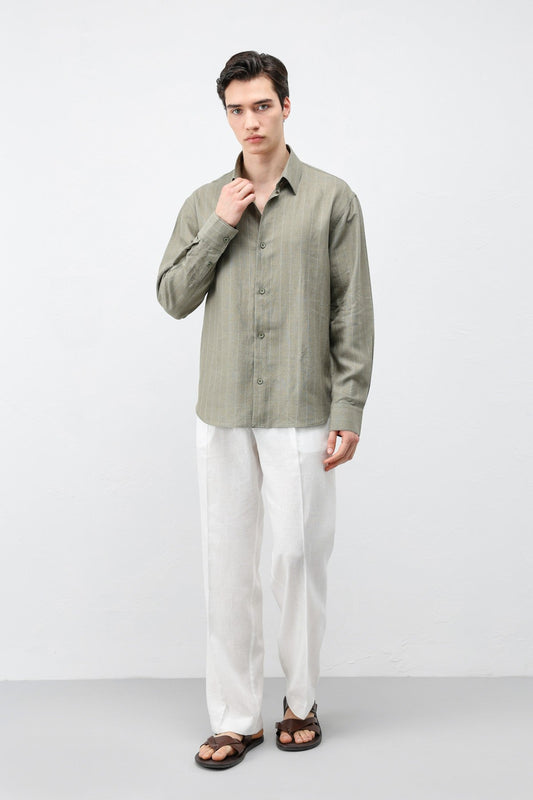 Antioch Men's Striped Shirt with Linen Blend