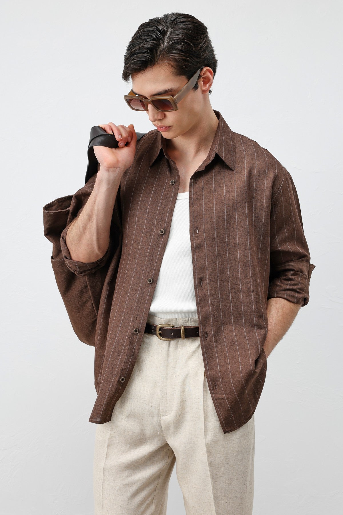 Men's Striped Shirt with Linen Blend