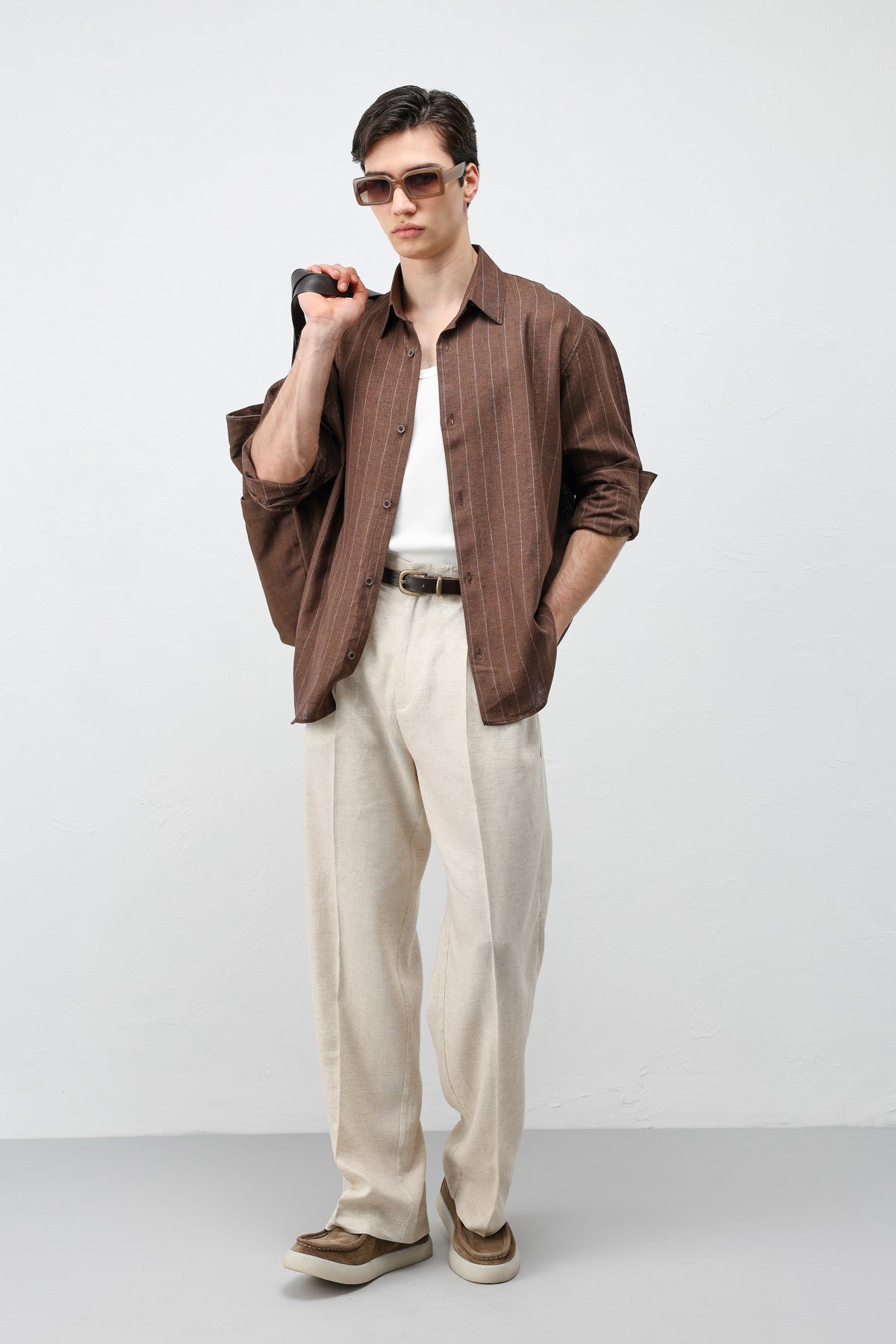 Men's Striped Shirt with Linen Blend
