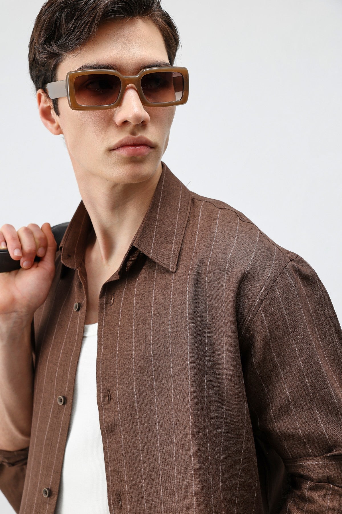 Men's Striped Shirt with Linen Blend