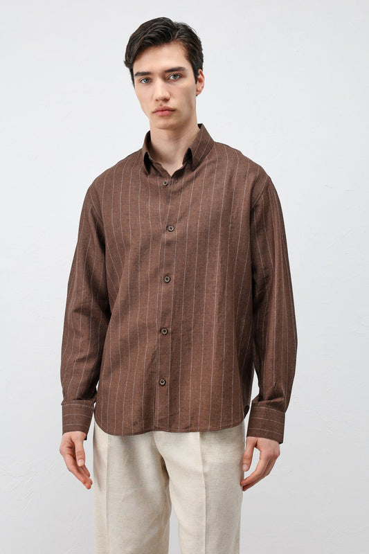 Men's Striped Shirt with Linen Blend