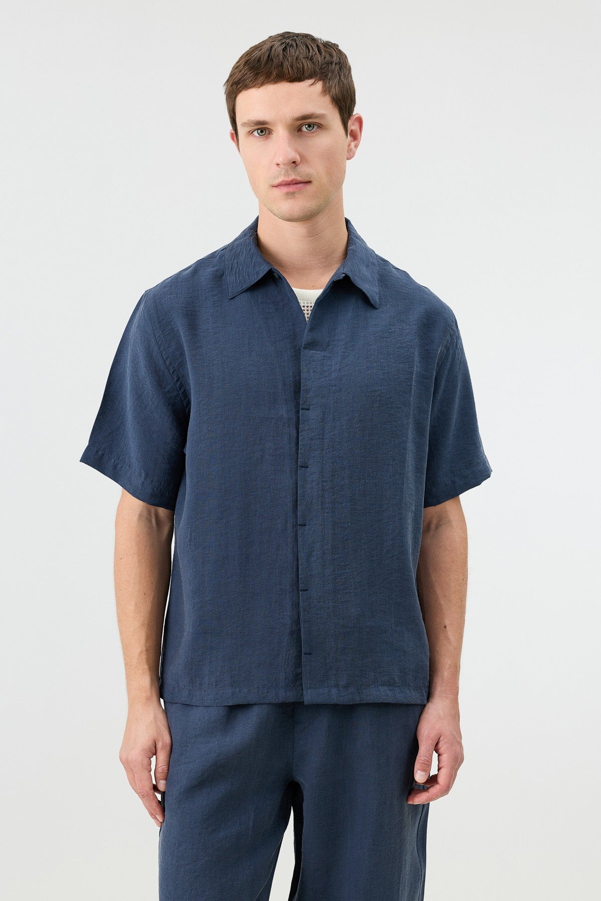 Antioch Lyocell-Blend Hidden-Button Men's Shirt