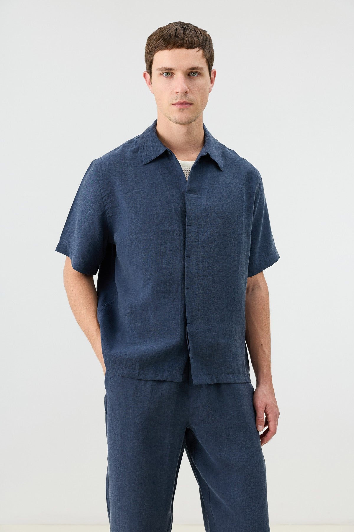 Antioch Lyocell-Blend Hidden-Button Men's Shirt