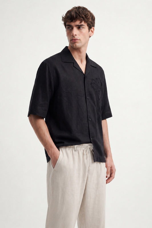 Men's Embroidered Shirt with Linen Blend