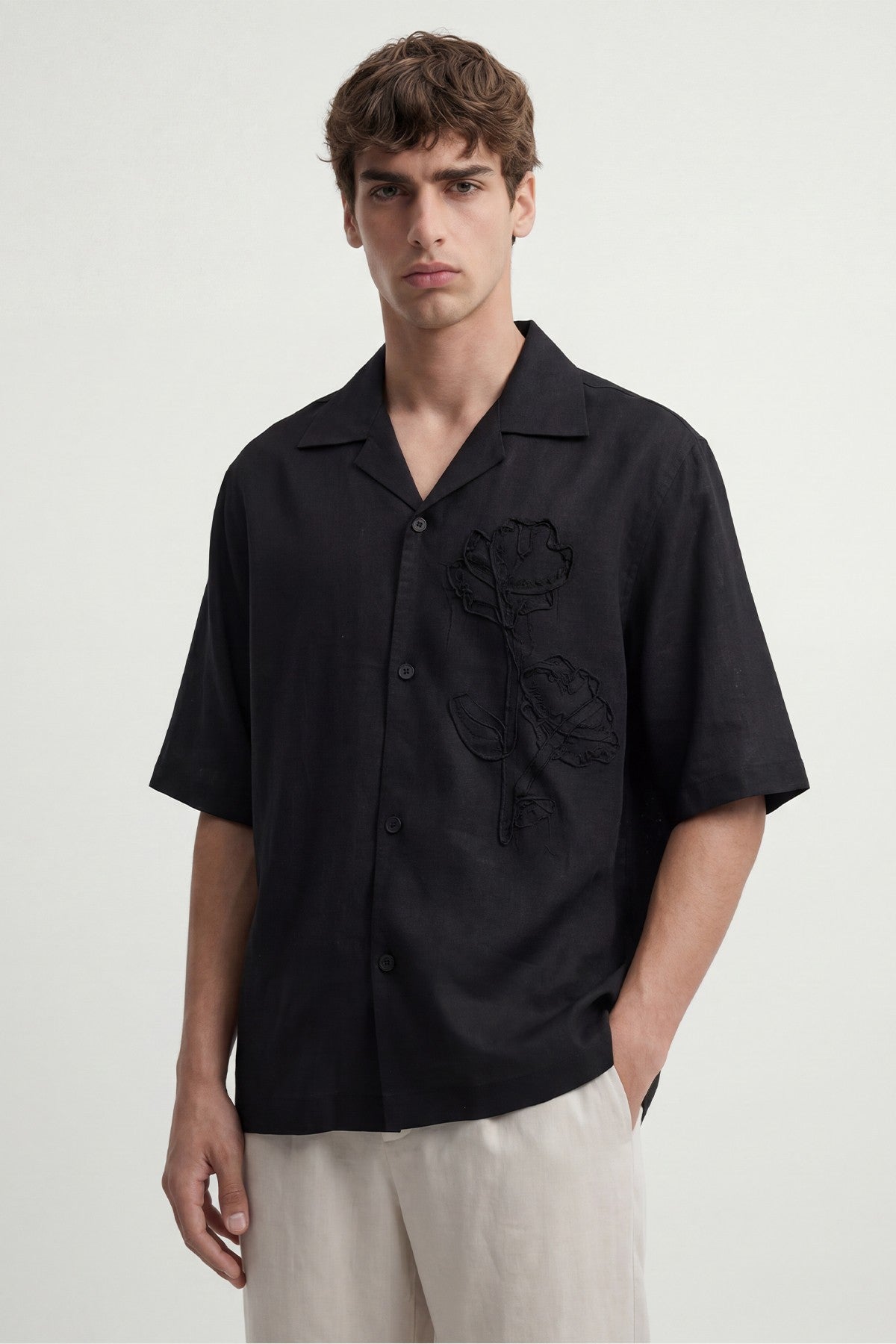 Men's Embroidered Shirt with Linen Blend