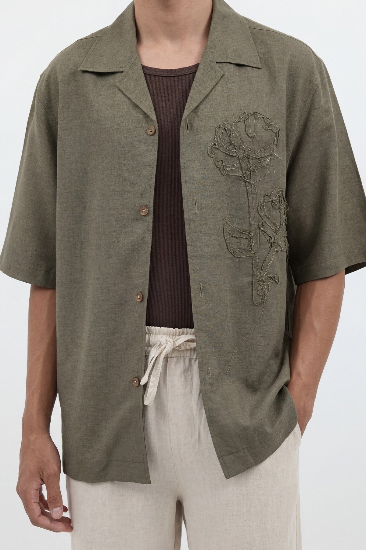 Men's Embroidered Shirt with Linen Blend