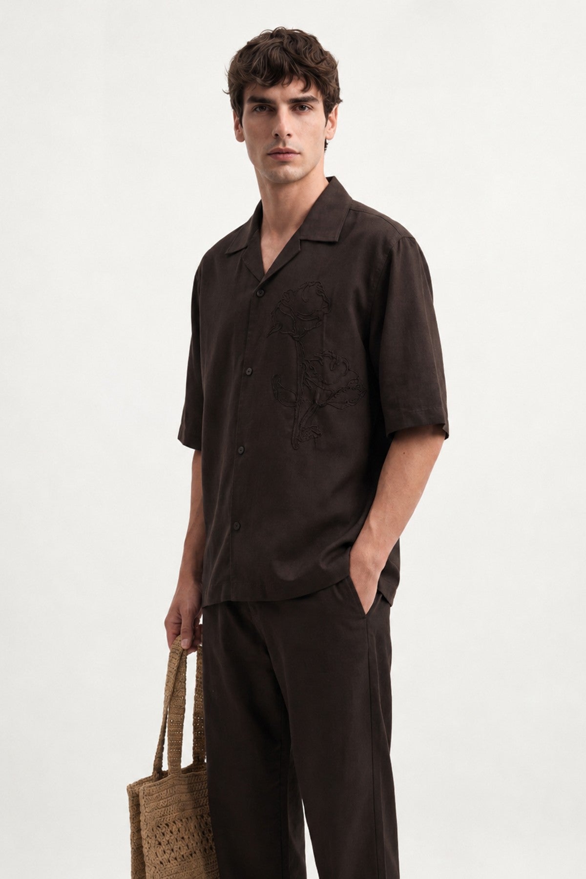 Men's Embroidered Shirt with Linen Blend